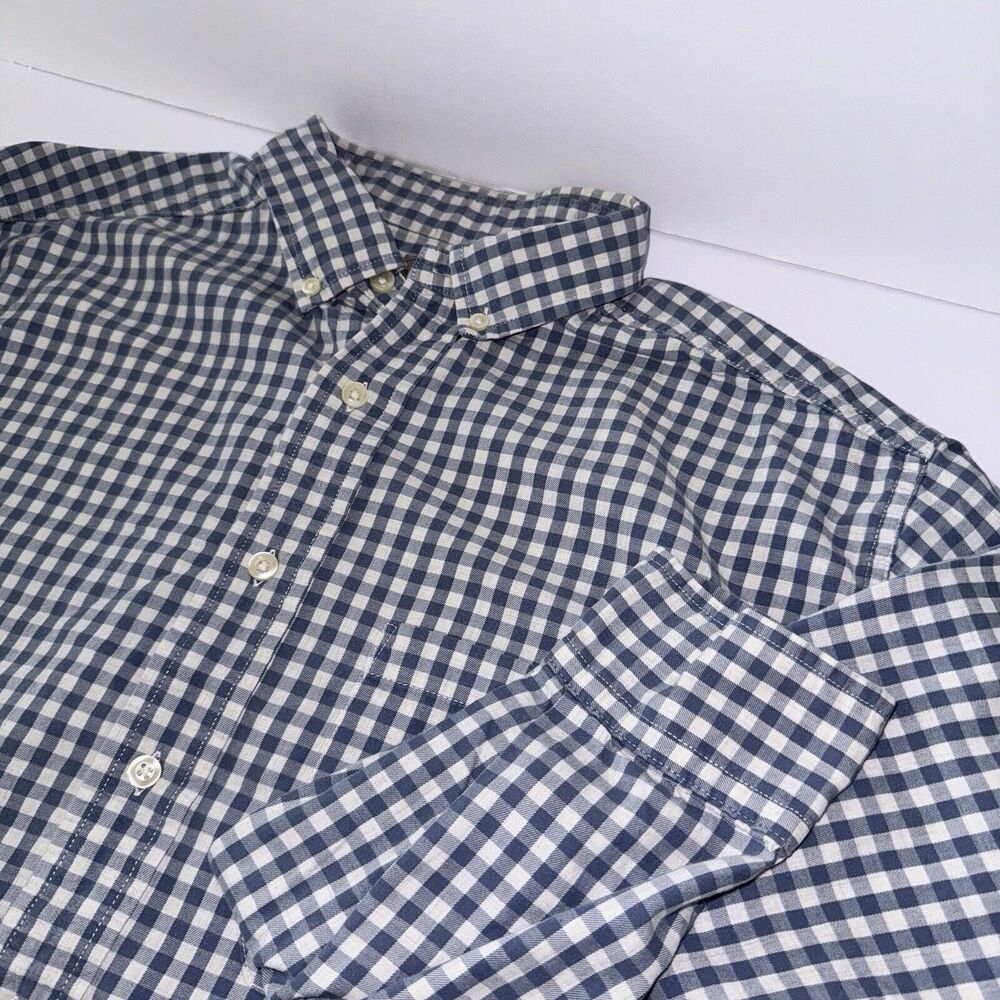 Bills Khaki Heathered Gingham Brushed Cotton Long Sleeve Mens Shirt Size L Blue